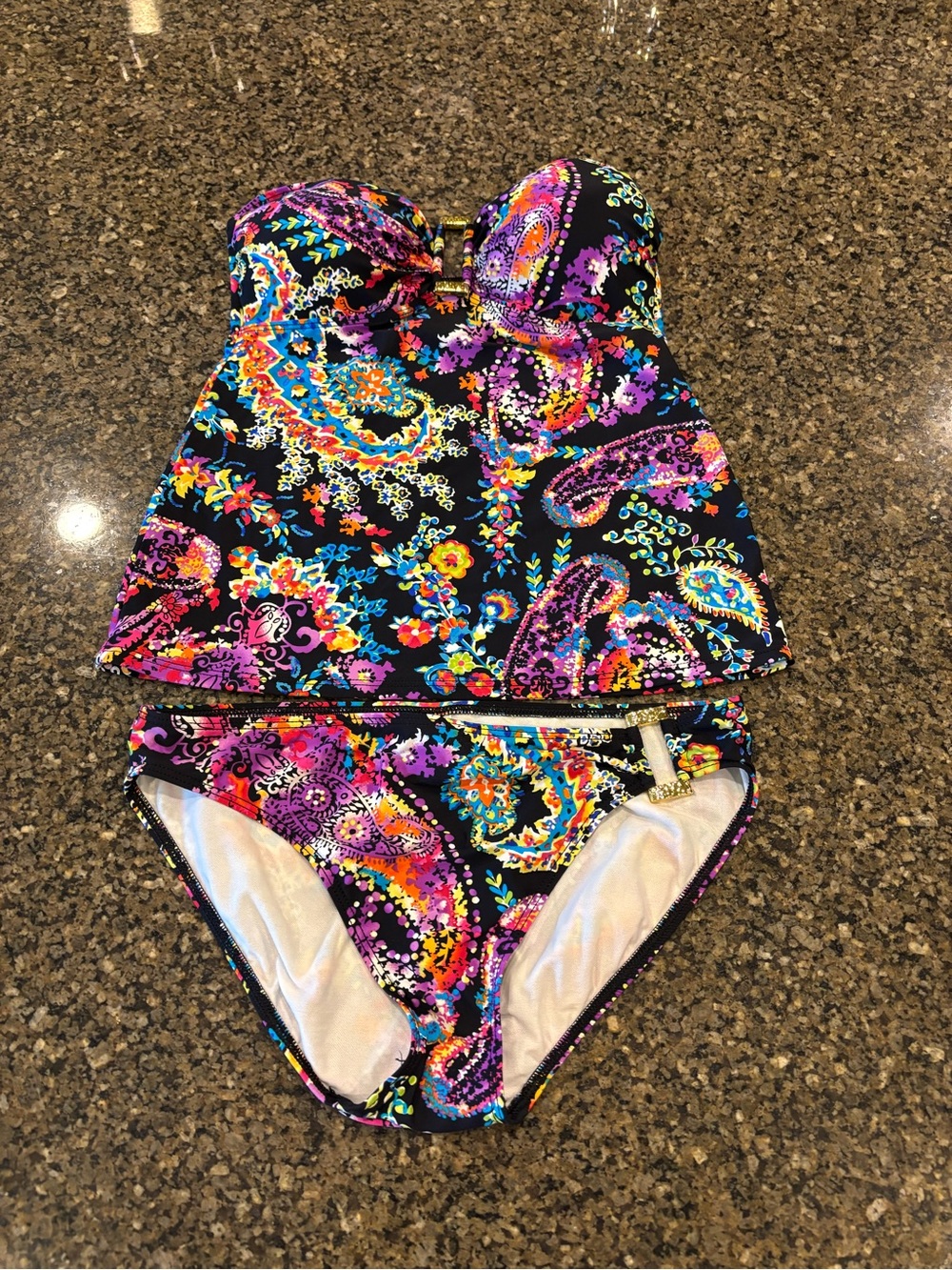 Ralph Lauren Black Paisley Multicolor Tankini Set